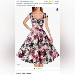 NWOT Retro Sweetheart Neckline Swing Dress in Floral Pattern